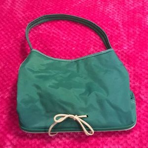 Retro green handbag white stitching & rubber sole